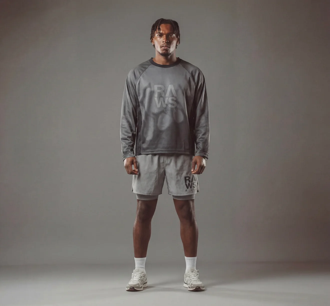 RAWS RUNNING WARM UP LONG SLEEVE T-SHIRT : GREY / SILVER - Image 3